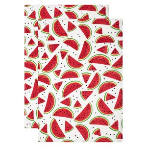 2pk Watermelon Kitchen Towel Green/Red - MU Kitchen: 100% Cotton, Machine Washable, Food Pattern - 1 of 3