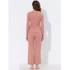 cheibear Women's Sleepwear Lounge Ribbed Knit Peplum Tops with Lace Long Sleeve Pajamas Set - 3 of 4