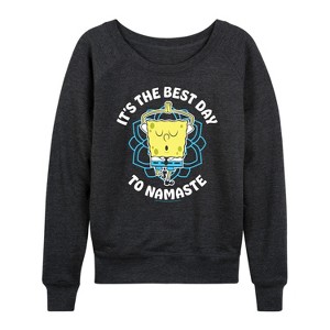 Women's - SpongeBob SquarePants - The Best Day To Namaste Lightweight French Terry Wide Neck Long Sleeve Shirt - 1 of 4