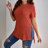 Coolmee Womens Plus Size Short Sleeve Shirts Casual Loose Fit Ribbed Side Slit Tunic Tops - 4 of 4