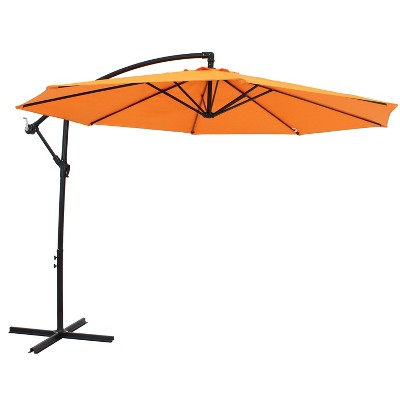 Sunnydaze Outdoor Steel Cantilever Offset Patio Umbrella with Air Vent, Crank, and Base - 9' - Tangerine