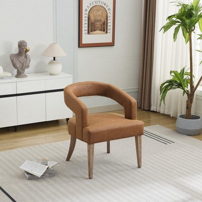 Aortzio 25.79"W Wide Modern Barrel Open Back Upholstered Accent Chair With solid wood Legs