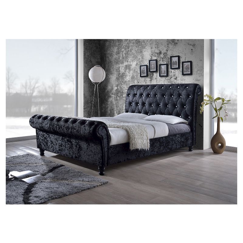 Castello Velvet Upholstered Faux Crystal - Buttoned Sleigh Platform Bed - Baxton Studio, 5 of 6