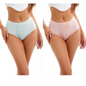 INSPIRE CHIC 2 Pcs Women's High-Waisted Underwear Briefs High Elastic Breathable Underpants - 1 of 4