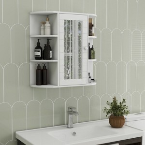 KWPZQEB Bathroom Medicine Cabinet with Mirror, Wall Mounted Bathroom Cabinet with Door & 6 Side Open Shelves, Storage Unit for Bathroom, White - 1 of 4
