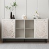 TIRAMISUBEST 54 inch Mid Century Modern TV Stand Buffet White Accent Cabinet Solid Fir Wood Frame Hand Carved Hollow Detail Living Room, White - 3 of 4