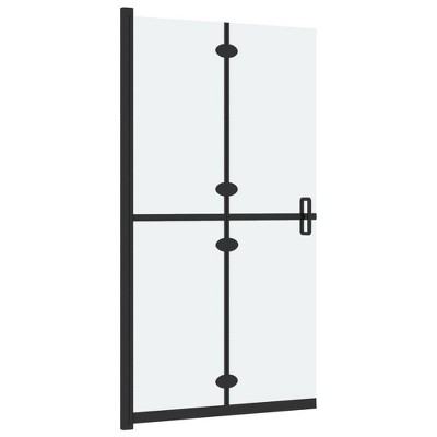 Foldable Frosted ESG Glass Walk-In Shower Wall with Black Frame