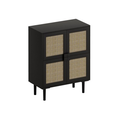 NicBex 31.5 Inch Rattan Mesh 4-Door Storage Cabinet with 2 Adjustable Shelves and 1 Fixed Shelf for Living Room and Entryway
