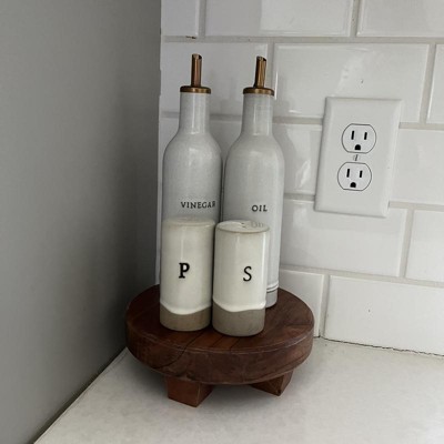 2pc Oil & Vinegar Stoneware Bottle Set Cream/copper - Hearth