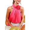 Women's TIE NECK CORSAGE FLOWER DETAIL CHIFFON TOP - Vine & Love - 2 of 4