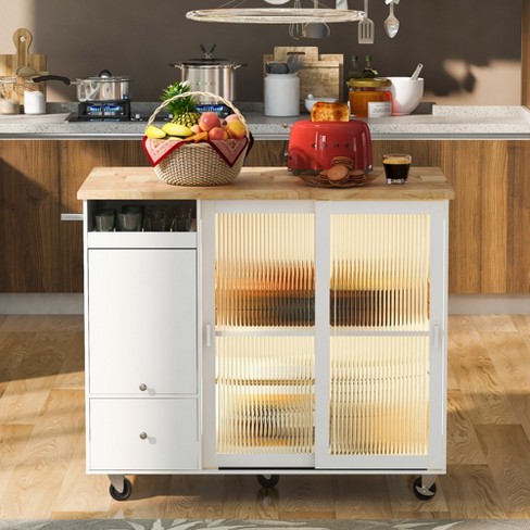 HOMCOM 27 Rolling Kitchen Island Cart with Drawer and Glass Door