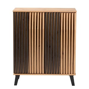Baxton Studio Bergen Two Tone Wood 2 Door Storage Cabinet Oak Brown/Espresso: PVC Accent Cabinet with Fixed Shelves - 1 of 4