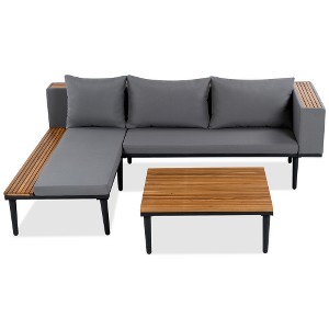 TIRAMISUBEST L-Shaped Acacia Wood Patio Set - 5-Piece Outdoor Sectional with Removable Cushions, Coffee Table & Side Table,Gray - 1 of 4