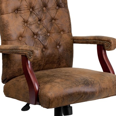 Bomber Brown Microfiber High-Back Swivel Office Chair with Metal Base