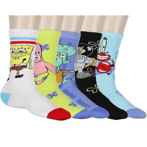 Spongebob SquarePants Socks Men's Bikini Bottom Bunch 5-Pair Crew Socks - 1 of 4