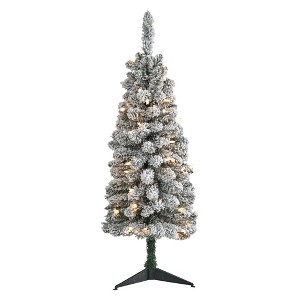 Nearly Natural 3-ft Flocked Pencil Artificial Christmas Tree with 50 Clear Lights and 132 Bendable Branches - 1 of 4