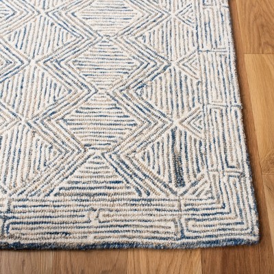 Handmade Ivory and Blue Wool Geometric Accent Rug 2' x 3'