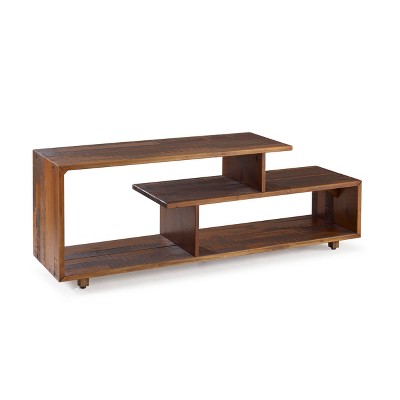 Rustic Modern Solid Wood TV Stand for TVs up to 50" Amber - Saracina Home: Pine Media Console with Open Shelves