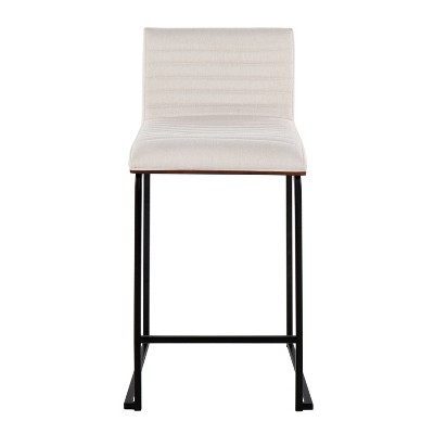 Set of 2 Cream and Walnut Swivel Counter Stools with Black Metal Base