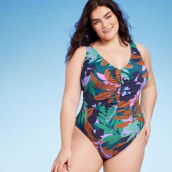 Women's Shirred Plunge One Piece Swimsuit - Shade & Shore™ Multi Floral Print