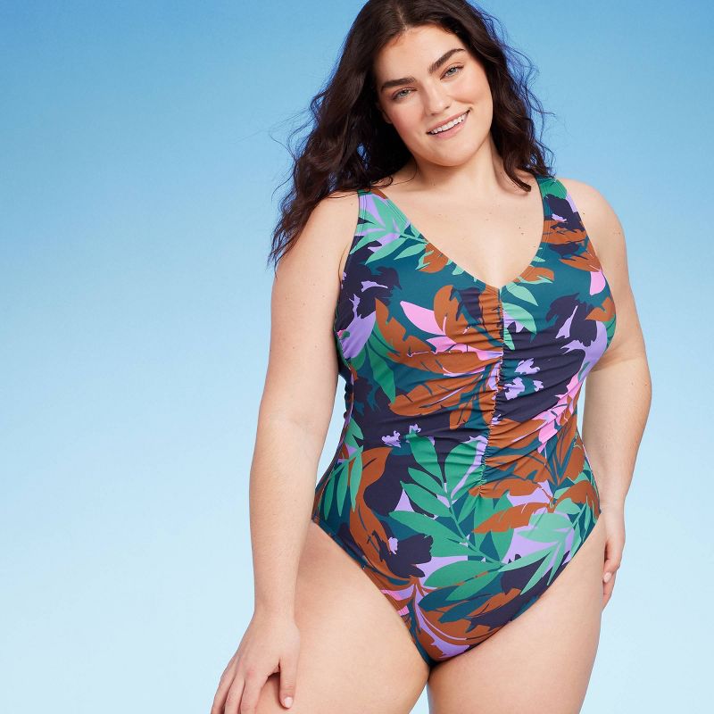 Women's Shirred Plunge One Piece Swimsuit - Shade & Shore™ Multi Floral Print, 1 of 4