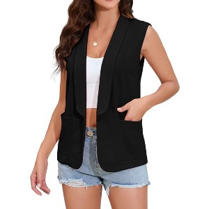 Clearlove Womens Sleeveless Blazer Vest Open Front Casual Long Cardigan Summer Spring Singal Button Blazer Jacket with Pockets - 1 of 4