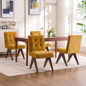 YOUNIKE Modern Upholstered Chair Dining Room Armless Kitchen Chairs Set of 4 Linen Fabric Chair Vanity with 4.7" Thick Cushion Wood V-Leg - 1 of 4