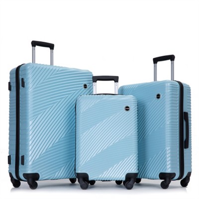 BEAFUP 3 Piece Luggage Sets PC+ABS Lightweight Suitcase with Two Hooks, Spinner Wheels, (20/24/28)