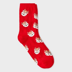 Women's Reindeer Ornament Christmas Crew Socks - Wondershop™ Red/Brown 4-10 - 1 of 3