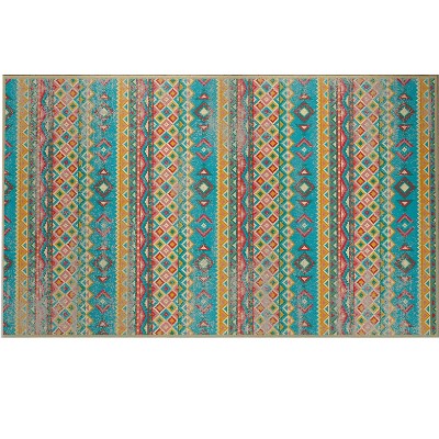 Deerlux Boho Living Room Area Rug with Nonslip Backing, Turquoise Aztec Pattern, 8 x 10 Ft Large