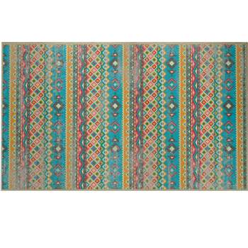 Deerlux Boho Living Room Area Rug with Nonslip Backing, Turquoise Aztec Pattern, 8 x 10 Ft Large