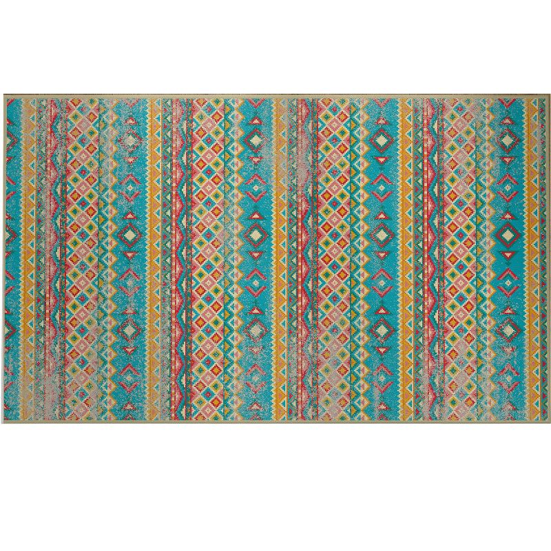 Deerlux Boho Living Room Area Rug with Nonslip Backing, Turquoise Aztec Pattern, 8 x 10 Ft Large, 1 of 6