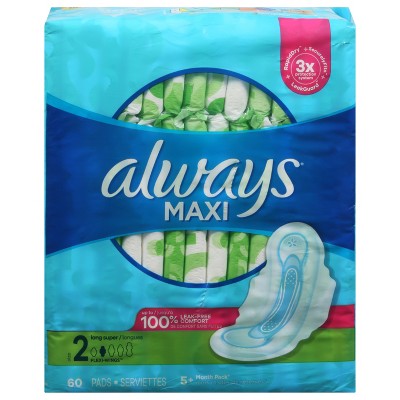 Always Long Super Flexi-Wings Maxi Pads Size 2 Mega Pack 60 ea