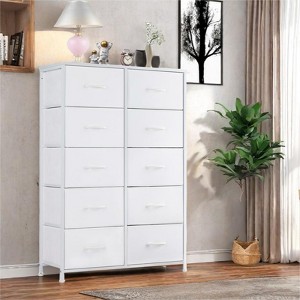 GlasFlength Decorative Storage Cabinets Tall Dresser Fabric Storage Tower ,Wooden Top for Kid Room, Closet, Entryway, Nursery, White 31.4"*11.8"*45.6" - 1 of 4