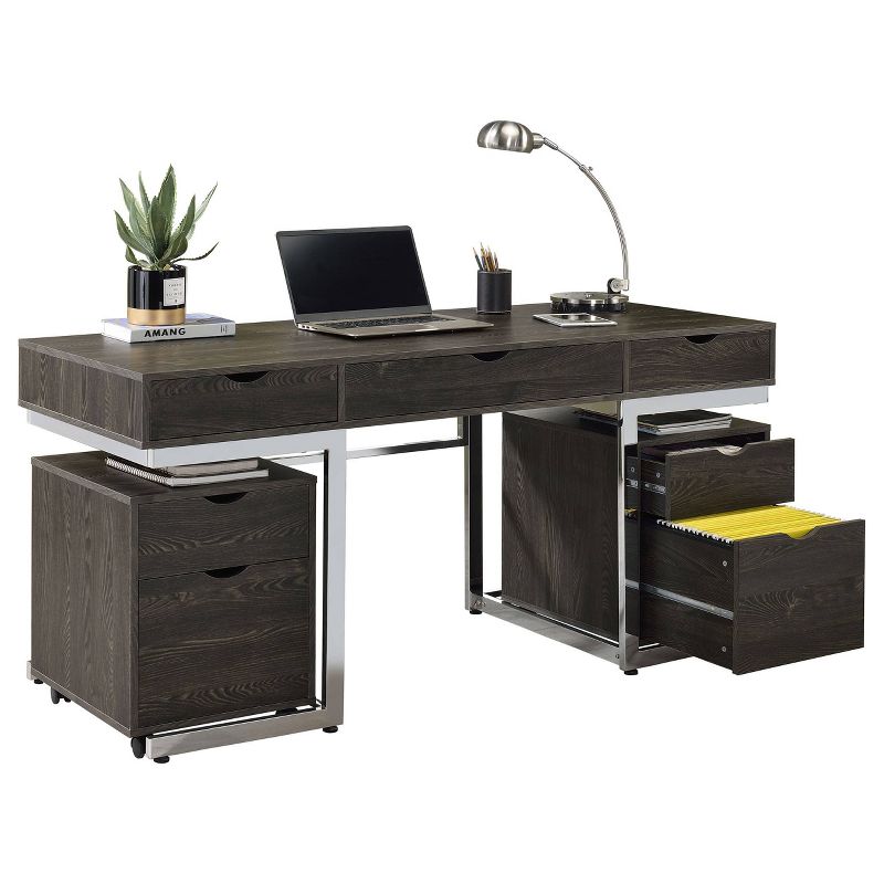 Noorvik 7 Drawer Writing Desk Set with 2 File Cabinets Dark Oak - Coaster, 1 of 13