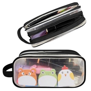 Wrapables 2 Compartment Large Grid Transparent Mesh Pencil Case, Pencil Pouch for Stationery Tools, Makeup, and Travel - 1 of 4