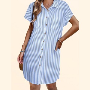 Clearlove 2026 Summer Dress Women Shirt Dress Button Down Dress Front  Patched Pockets Sundress Short Sleeve Midi Shift Dress, Blue Stripes - L :  Target