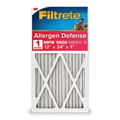 Filtrete 12x24x1 Allergen Defense Air Filter 1000 MPR: MERV 11 Electrostatic Furnace & AC Filter, Captures Dust & Pollen