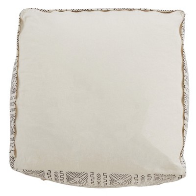 White Cotton Abstract Design Mudcloth Floor Pouf