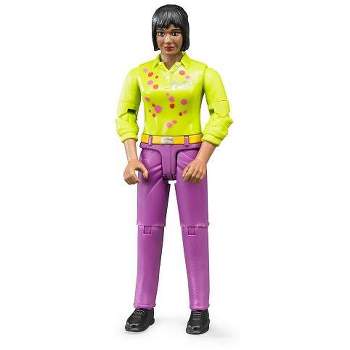 Bruder Woman Toy Figure with Yellow Patterned Shirt and Pink Jeans