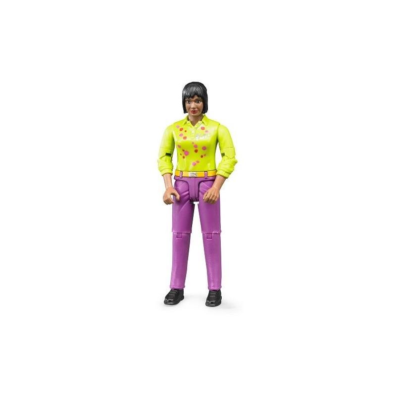 Bruder Woman Toy Figure with Yellow Patterned Shirt and Pink Jeans, 1 of 3