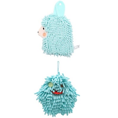 REGALWOVEN 2 Packs Cute Cartoon Alpaca Fuzzy Ball Hand Drying Hanging Ball Towels for Bathroom 7" x 7"/7" x 11"