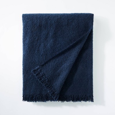 Boucle Faux Mohair Throw Blanket Navy - Threshold™ designed with Studio McGee
