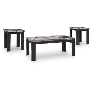 Signature Design by Ashley Jazmore 3-Piece Coffee Table Set with End Tables - Dark Brown/Faux Marble Finish - 1 of 4