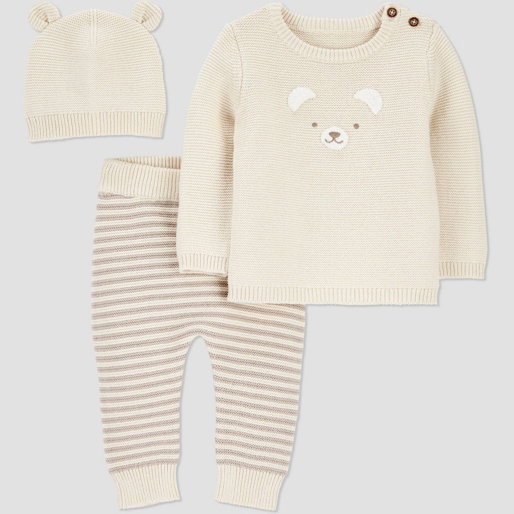 Carter's Just One You® Baby 3pc Bear Sweater Top & Pants Set - Cream 3M