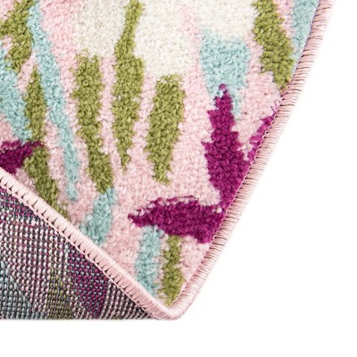 Bloom Collection 10' Round Pink and Ivory Floral Area Rug