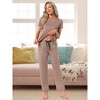 INSPIRE CHIC Women's 2 Pcs Pajamas Set Short Sleeve V Neck Pullover Top with Pants Soft Knit Sleepwear Lounge Set - 2 of 4