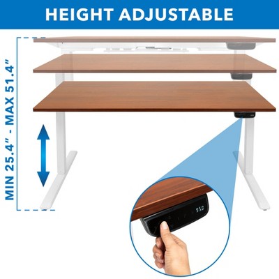 ErgoMaster Pro White Electric Sit/Stand Desk with Brown Top and Dual Motor