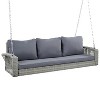 Gulches 69" Gray 3-Person PE Wicker Porch Swing with Chains All-Weather Patio Swing Bench with Removable Cushions for Backyard/Garden/Poolside - 3 of 4