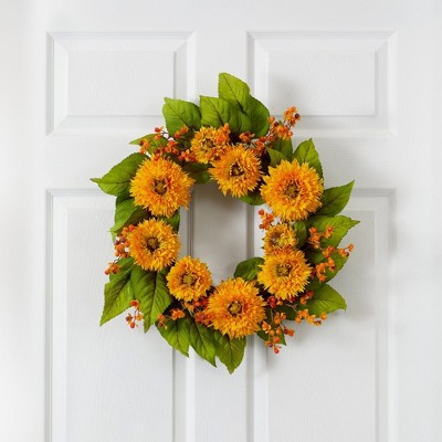 Golden Yellow Artificial Sunflower 22'' Outdoor Wreath